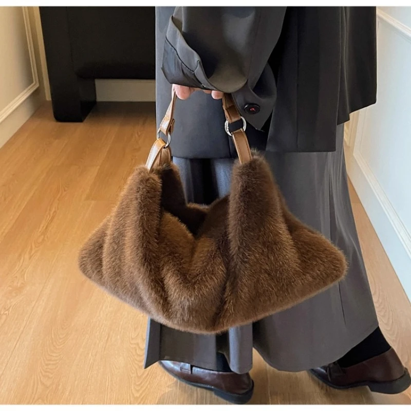 

Women's Shoulder Handbags Fox Fur Tote Bag Large Satchel Handbags for Women, Mom, Friend