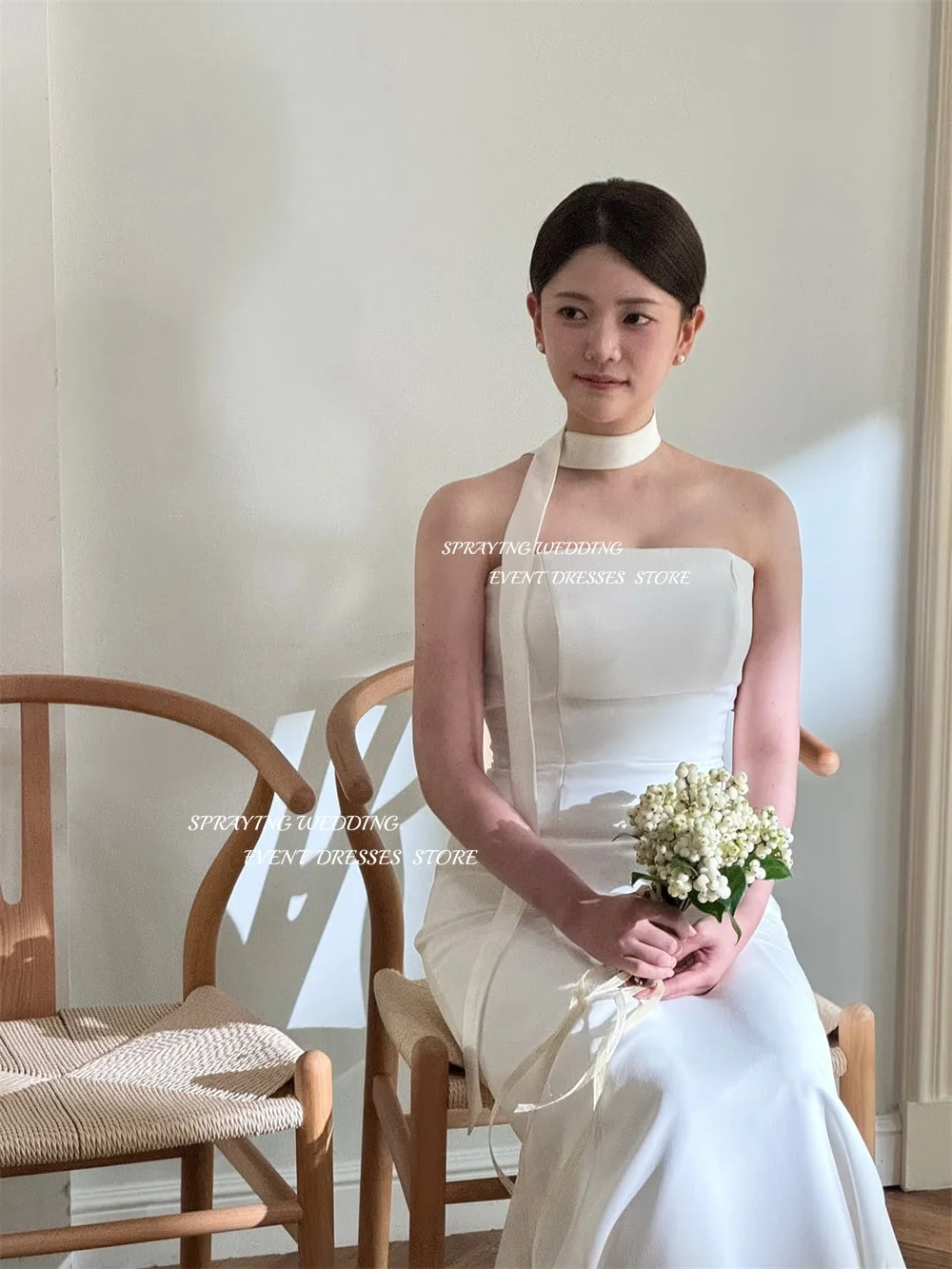 ชุดแต่งงานทรงเมอร์เมดสีไอวอรี่แบบสเปรย์  ชุดถ่ายภาพสไตล์เกาหลี  แบบไร้สาย ไร้แขน  ชุดเจ้าสาวทรงคอร์เซ็ท  สามารถสั่งตัดได้  웨딩드레스 2026