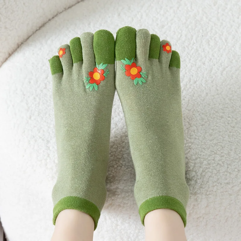 3 Pairs/lot Women's Short Spring Autumn Cotton Toe Socks Half Toed Socks Yellow Green White Socks For Women Girls