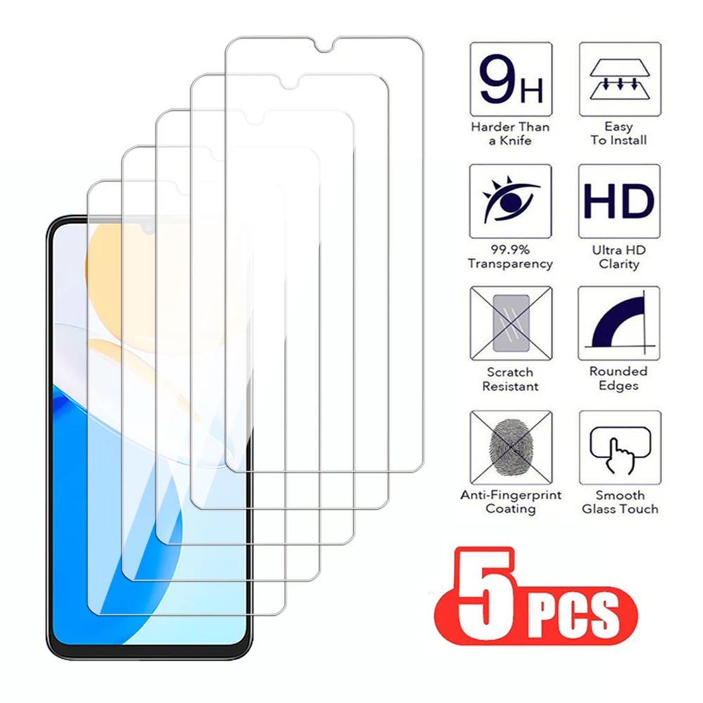 5Pcs Full cove Tempered Glass For Honor X6 X7 X8 4G 5G Screen Protector X8a X8b X7a X7b X6a Protection Transparent glass Film