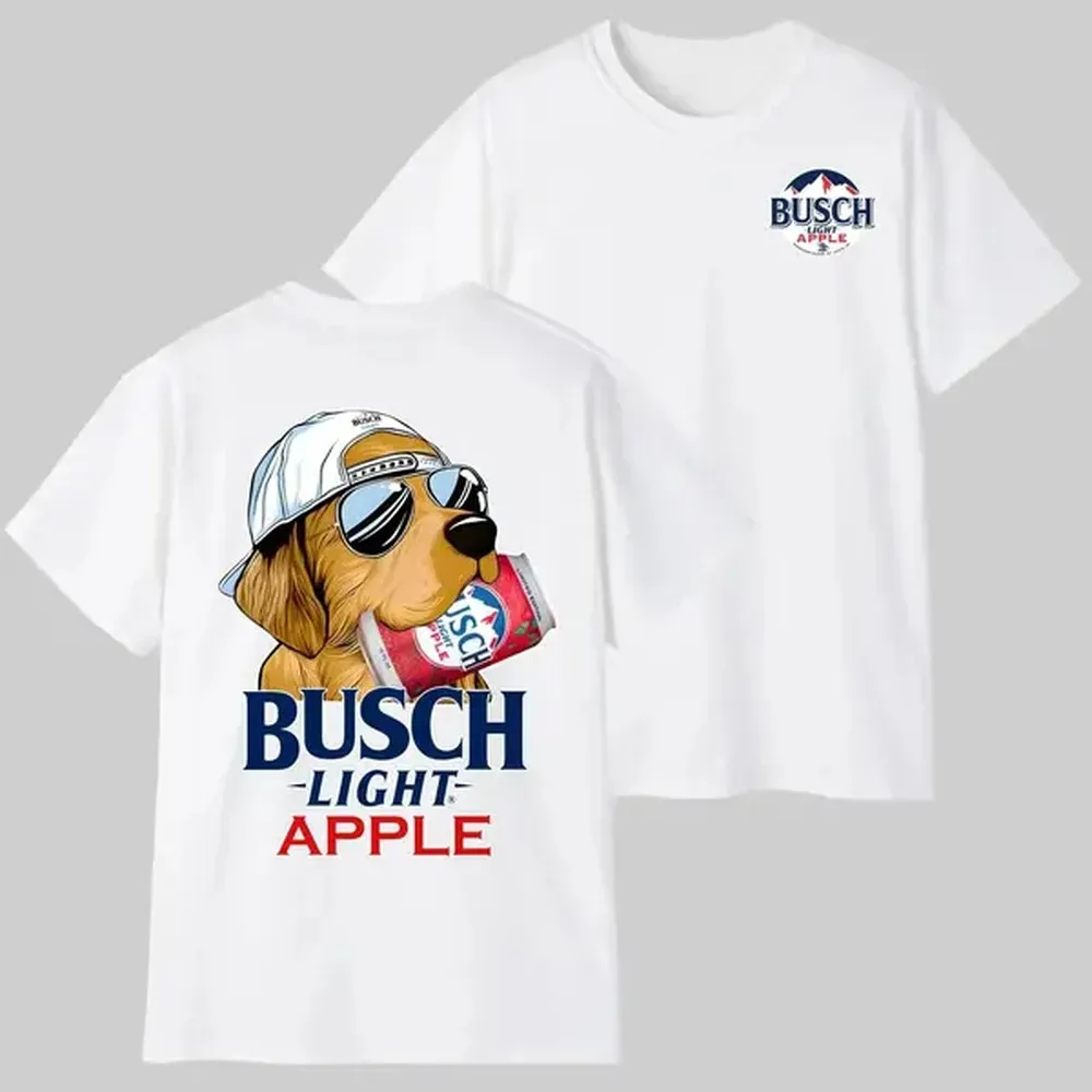 2026 Lustiges Hund- & Bierliebhaber-Oberteil, Sommer-Outdoor-Bekleidung, Retro-Busch-Apple-Print-T-Shirt – Detail 5
