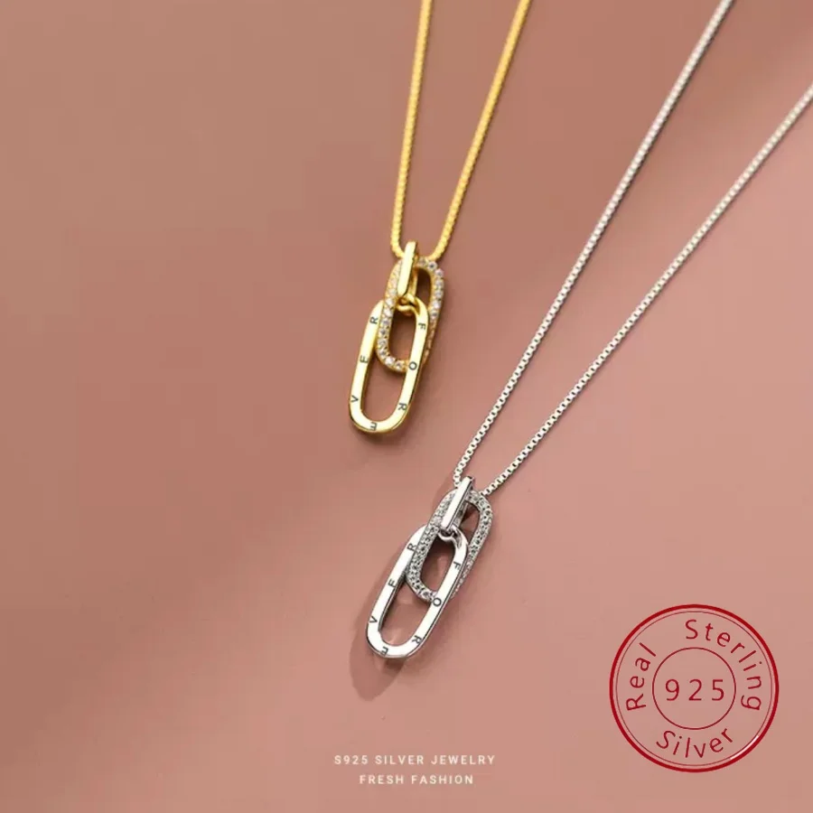 

S925 Sterling Silver Interlocking Letter Necklace Women's Niche Design Collar Chain European-American Style Silver Jewelry