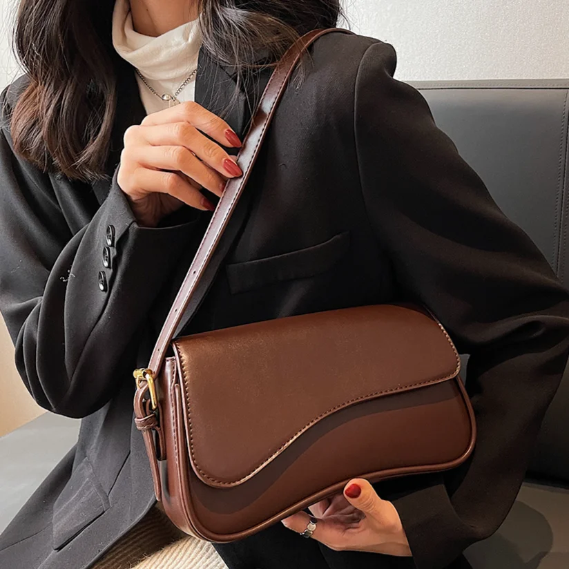 Vintage Shoulder Bag PU Leather Armpit Purses Ladies Solid Color Crossbody Bag Luxury Designer Satchel Casual Handbags for Women