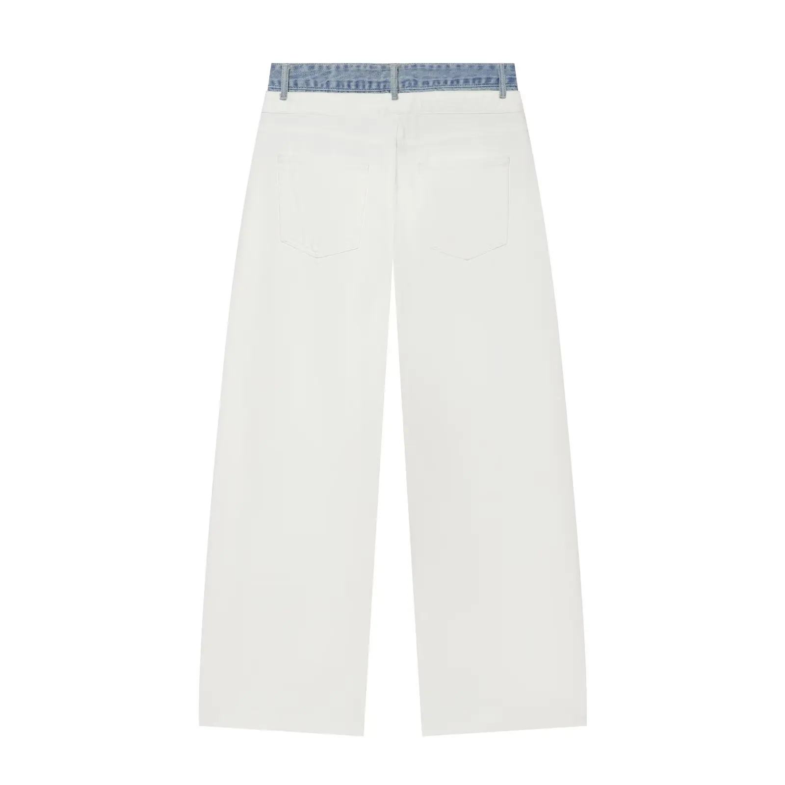 BSAY 2026 Y2K Women Contrast Spliced Straight Leg Denim Pants Mid‑Rise Double Waistband Design Loose Fit Casual Streetwear Jeans