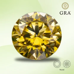 Moissanite Diamond Round Cut Golden Yellow Color Lab Grown Gemstone for DIY Charms Jewelry Making Materials with GRA Certificate