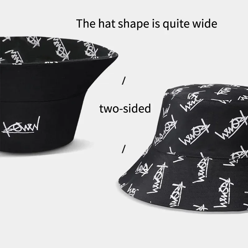 Big Head XL63cm Letter Print Bucket Hats Men Women Large Size Reversible Hip Hop Fisherman Caps Summer Sun Hat Plus Size Panama