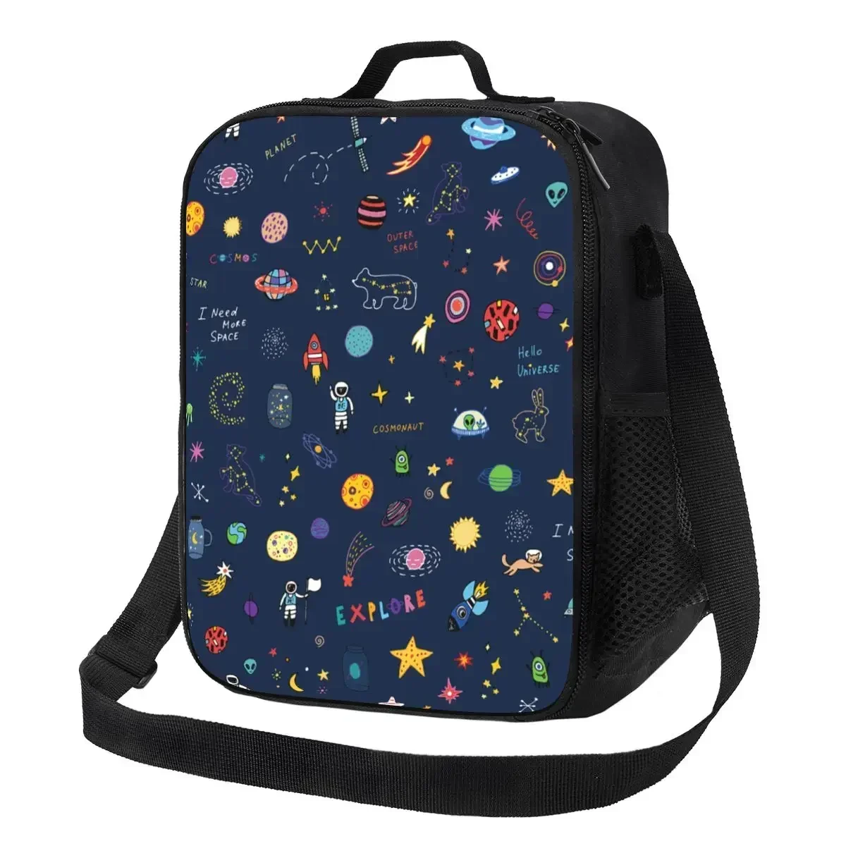 Bento Box para crianças, sacos de almoço isolados, universo espacial, sol, planeta, astronauta, reutilizável, escritório