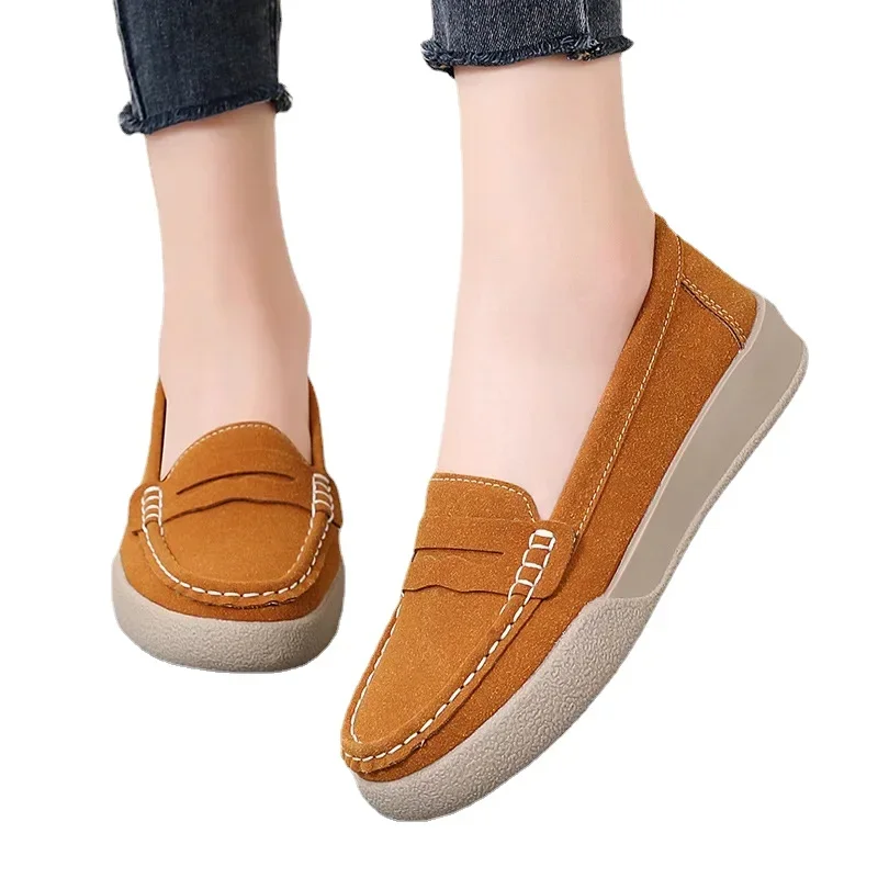 Women Faux Suede Casual Shoes New Platform Shoes Woman Fashion Brand Designer Women Flat Soft Sole Non-slip Shoes 2024