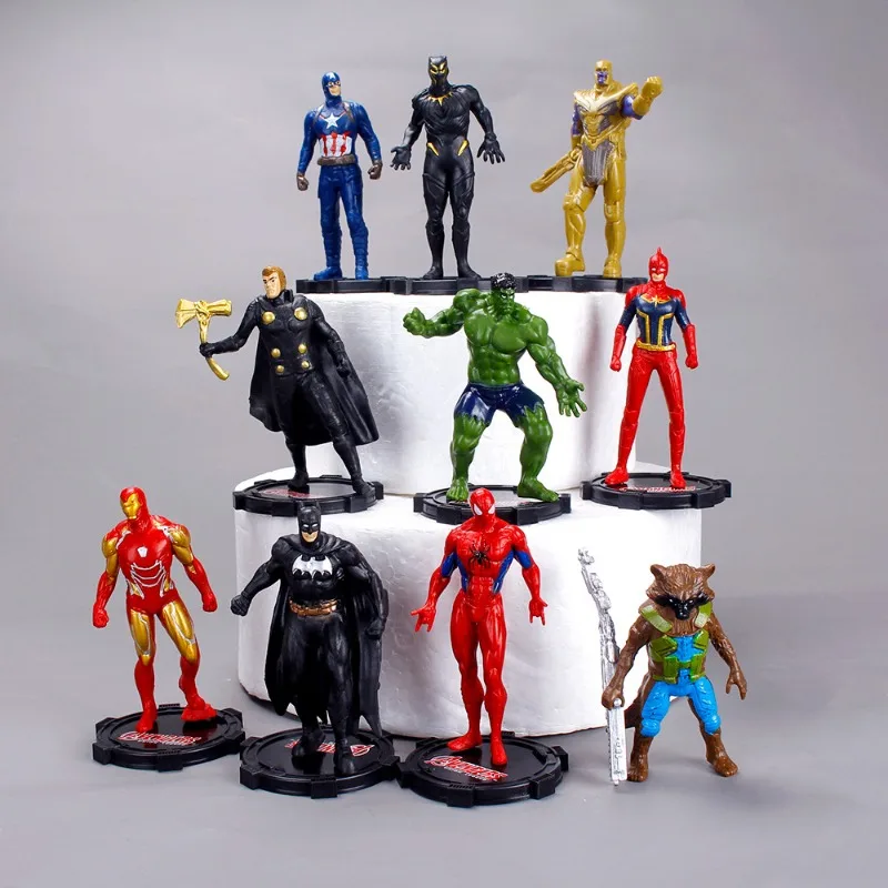 Marvel anime The Avengers 10 piece set giant hero Handmade figurines Cake Decoration Pendant toy Scenario Alliance children gift