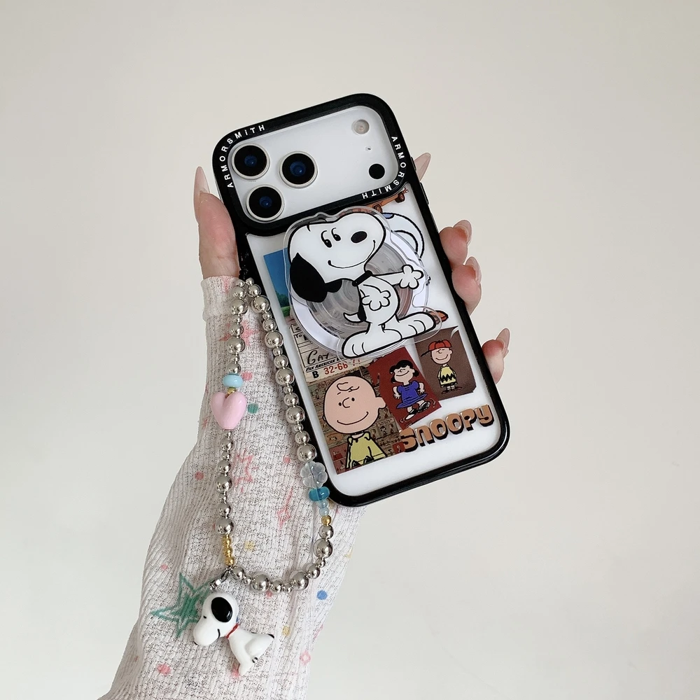 Cute Cartoon Snoopy Charlie Brown Magnetic Holder Wireless Charge Phone Case For iPhone 17 16 15 14 13 12 11 Pro Max Hard Cover