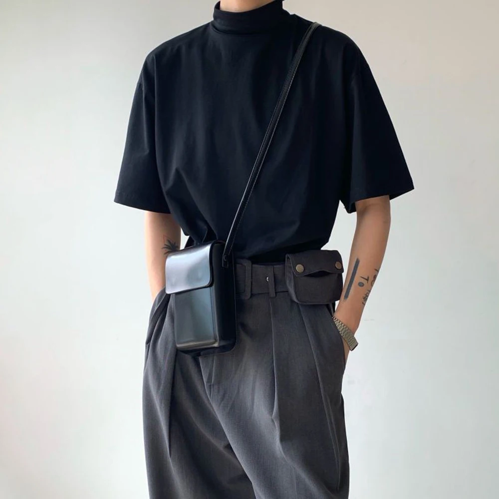 Casual Half Turtleneck Loose Short-Sleeved T-Shirt Unisex 2025 Summer New Style Fashion High-End Trend Solid Color Y2k Tops Men
