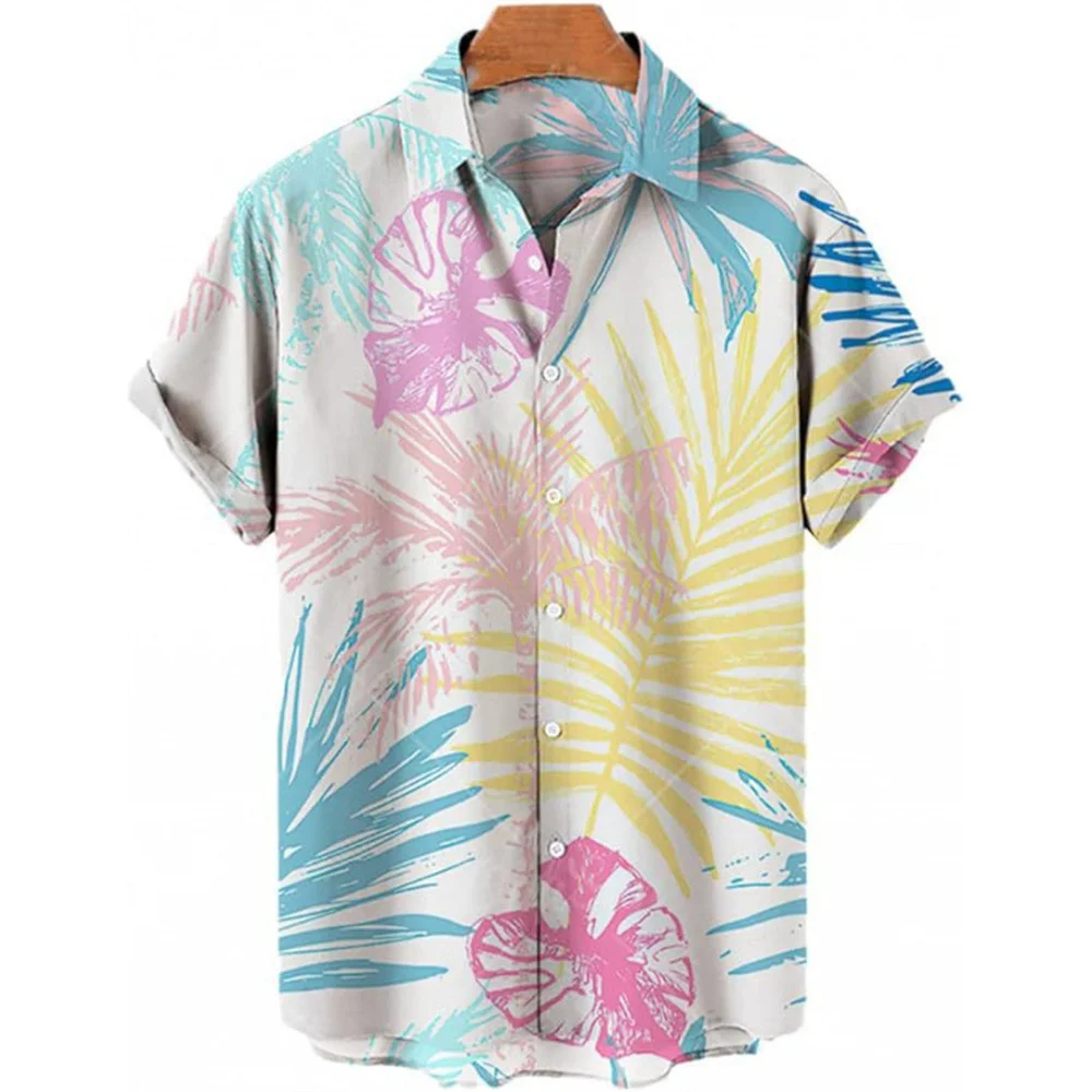 New fashion summer men's short-sleeved shirt top 3d printed plant digital print casual outdoor sports lapel