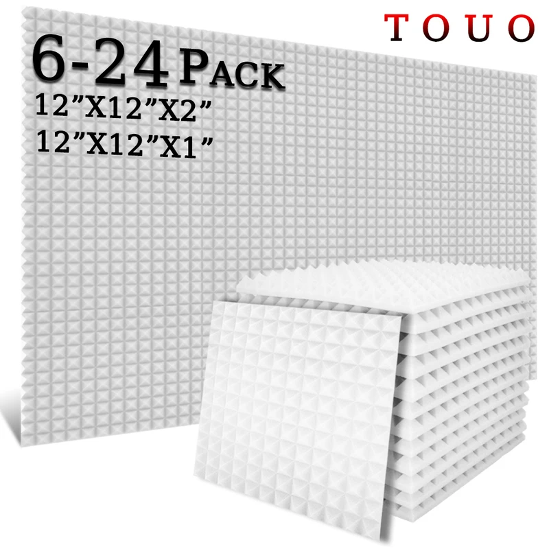 

TOUO Acoustic Foam 6/12/24 Pcs Sound Proof Wall Panels Pyramid Sound Absorbing Foams Flame-Retardant Room Acoustic Treatment