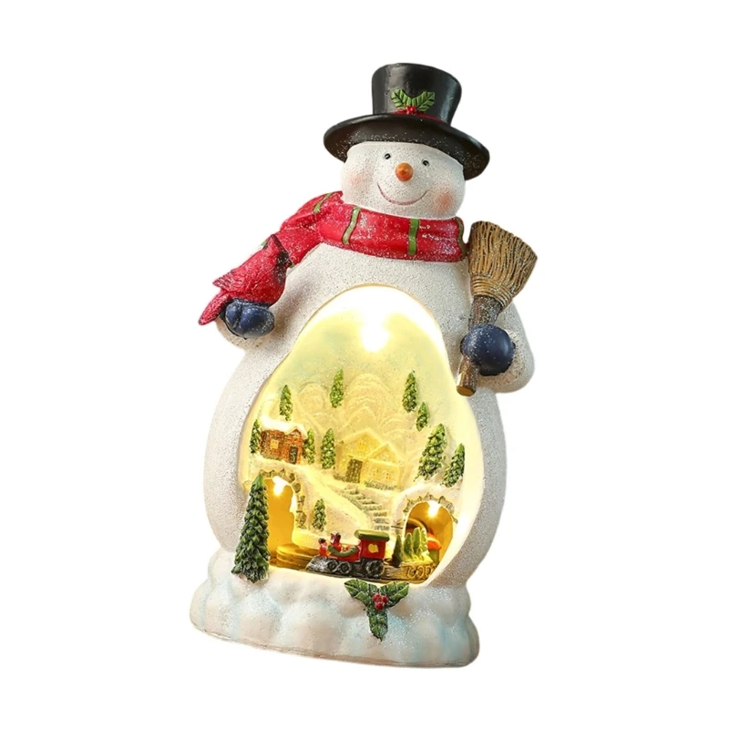 Lighted Christmas Cabin Music Box with Train Resin Music Box With LED Light For Men Women Kid Birthday Christmas Present
