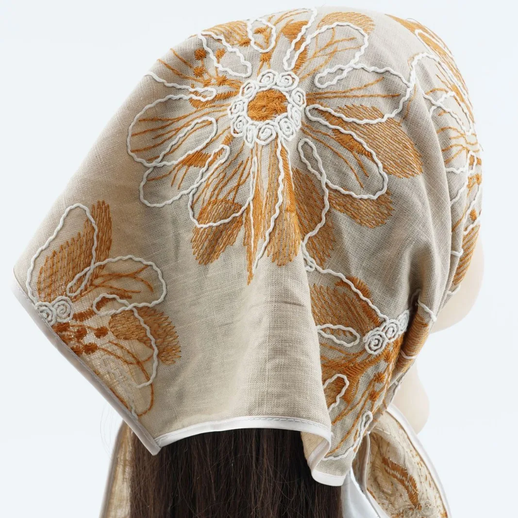 

Ladies' Large Floral Embroidered Scarf, Triangular Square Scarf, Country Style Retro Scarf Hair Accessory, Small Scarf