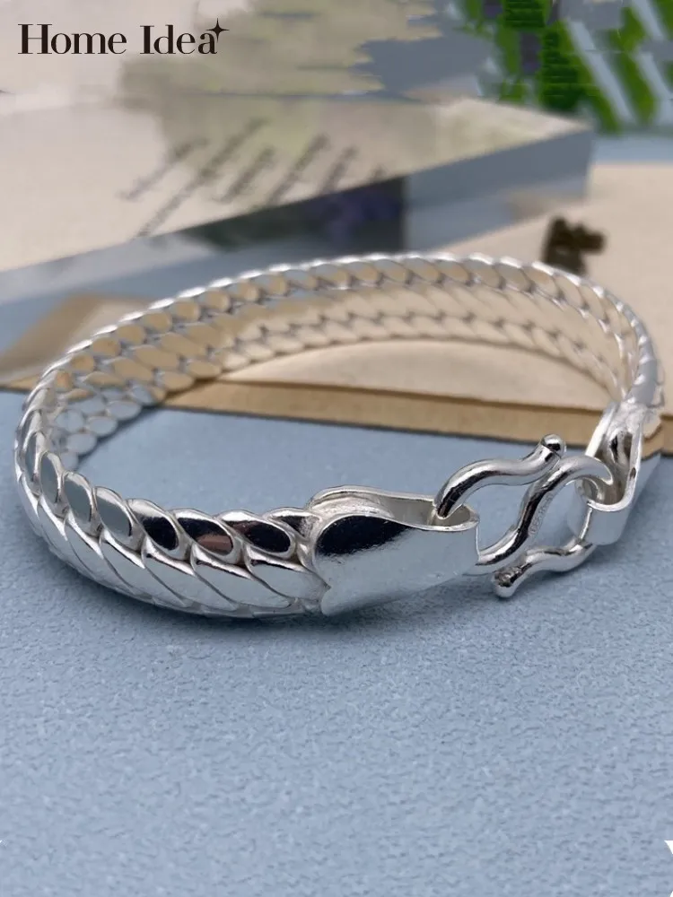 New Mens 999 Pure Silver Bracelet Handmade High Quality Fashion Classic Sterling Silver Chain Bracelets Fine Jewelry For Male