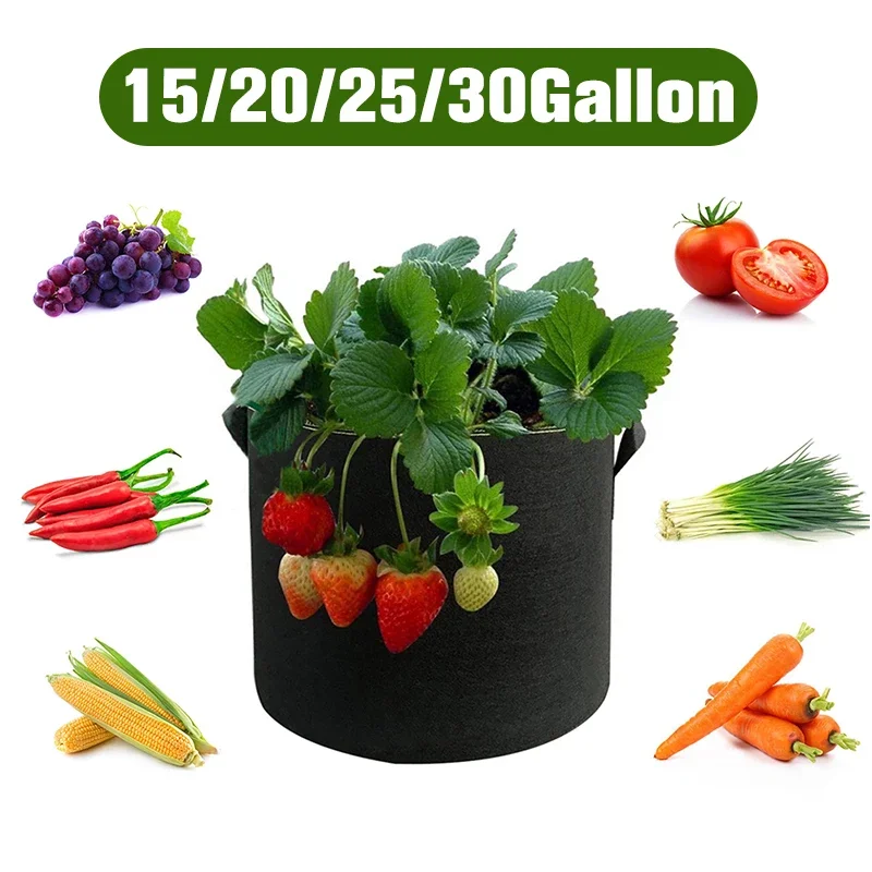 

5PCS Felt Grow Bag 15/20/25/30 Gallons Garden Planter Holder Flower Vegetable Growing Pots with Handle Balcony Plant Containers