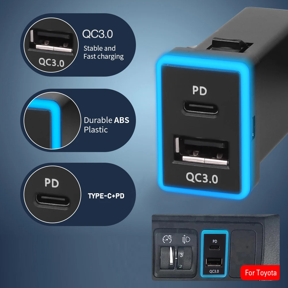 Car Quick Charger Type-C PD +Type A USB Socket For Mitsubishi Outlander Lancer EX Pajero Sport ASX V73 V93 V97 Phone Charging
