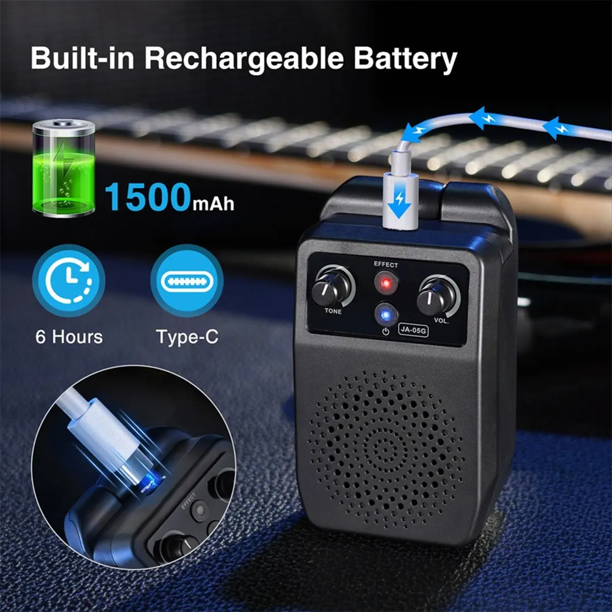 

Мини-усилитель для электрогитары TUREBG 5 Вт, портативный, с Bluetooth, встроенными 4 эффектами, перезаряжаемый, компактный, для занятий
