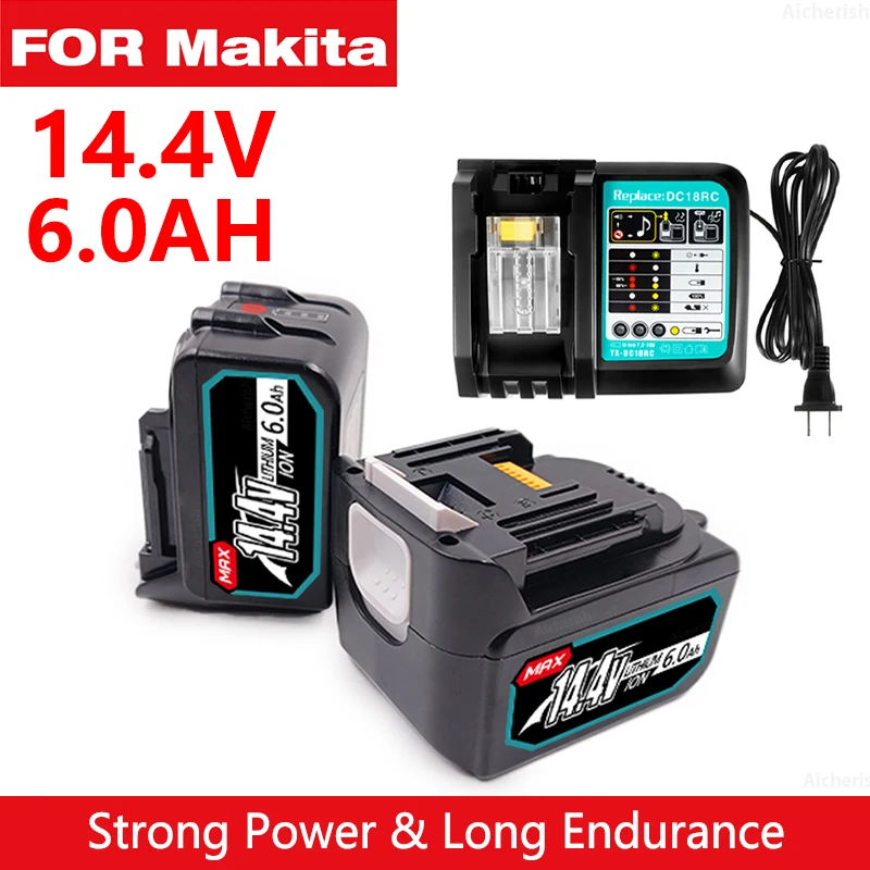 

14.4V 6000mAh 8000mAH Rechargeable Li-ion Battery 14.4V For Makita Power Tools 6.0Ah Batteries BL1460 BL1430 1415 194066-1