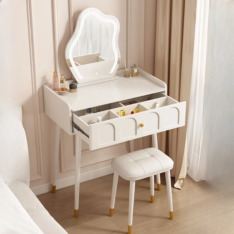 

Luxury Cream Dressing Table Bedroom Imodern Simple Bedroom Drawer Storage Dressers Stool Modern Tocador Maquillaje Furniture
