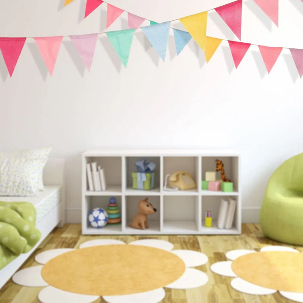 

4Pcs Linenette Banner Hanging Bunting Decorative Triangle Flags Multicolor Party Supplies for Baby Shower Wedding Holiday