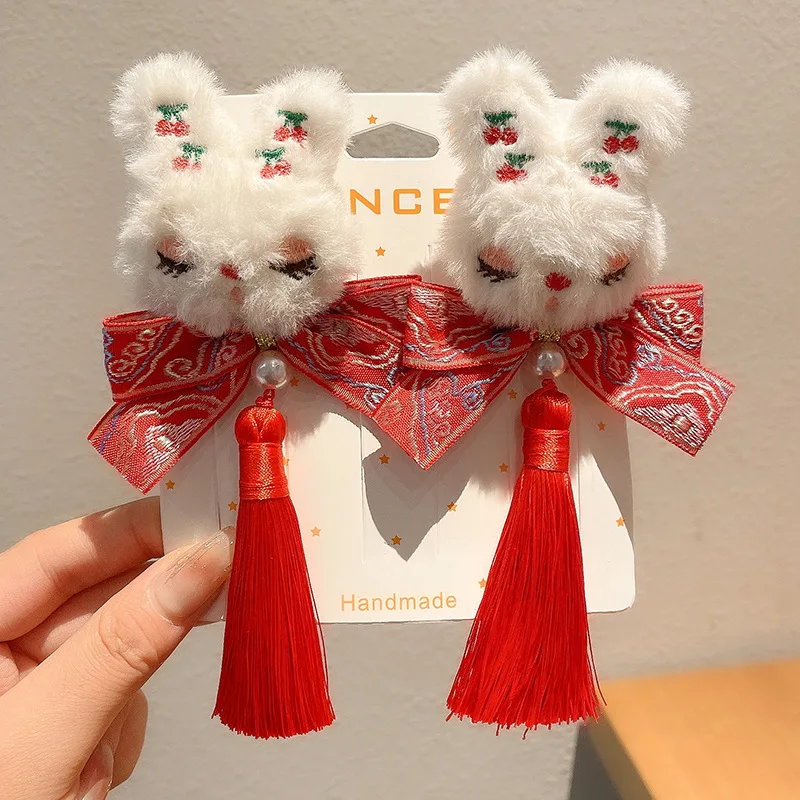 

Red Children's Bow Hairpin Girl's New Year Headwear Chinese Style Hanfu Accessories Hair Clip Hairpin Headwear