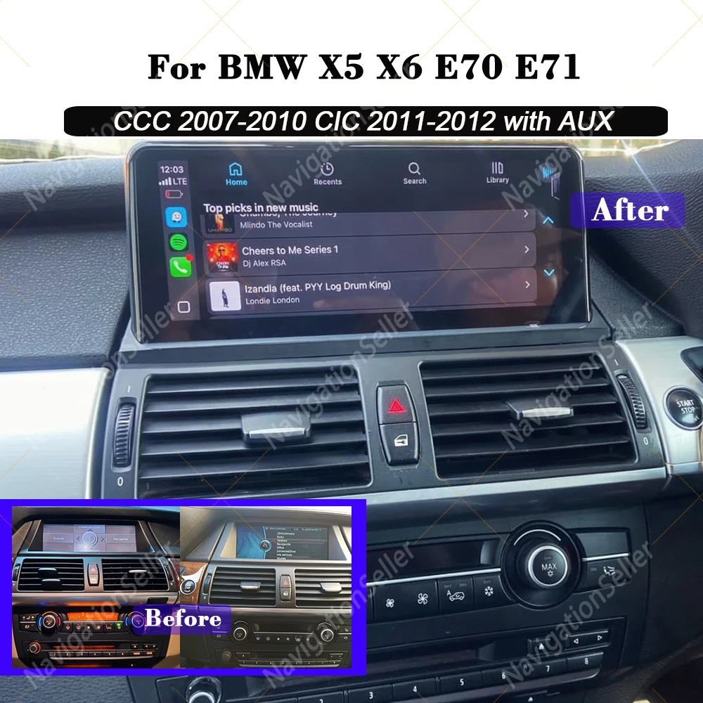 

CarPlay Android Auto Touch Screen For BMW X5 E70 X6 E71 CCC CIC GPS Radio Navigation System Multimedia Video Car Stereo Head Uni