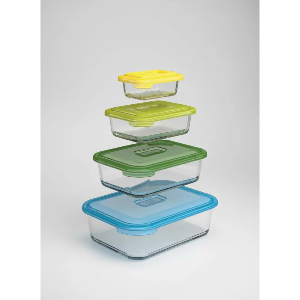 

8-Piece Nest Glass Storage Set, Freezer Oven Microwave Dishwasher Safe, Multi-colored Kitchen Containers