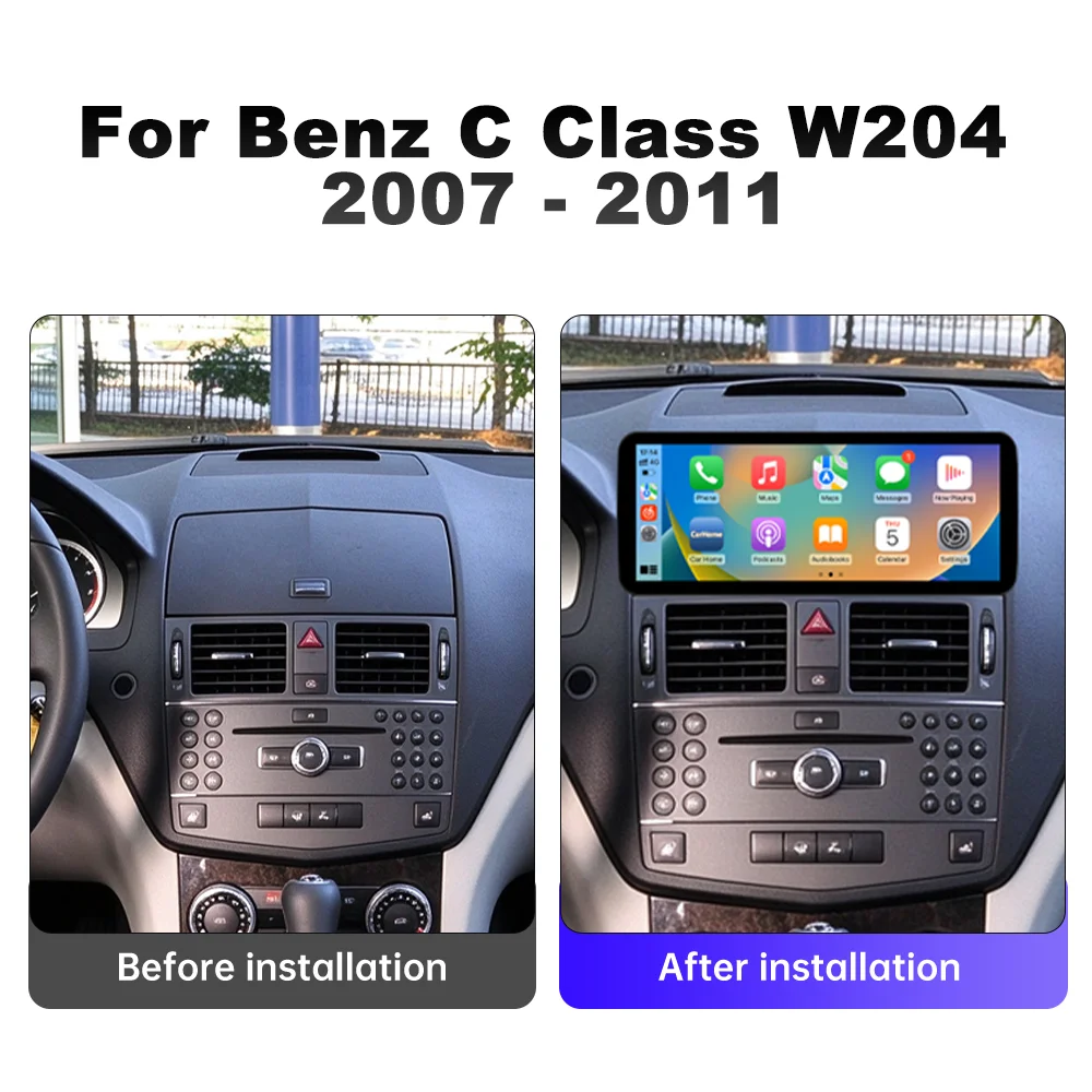 12.3 Inch Navigation for Mercedes Benz C Class W204 2007-2011 Car Radio Android 16 Multimedia Video Player Wireless Carplay QLED