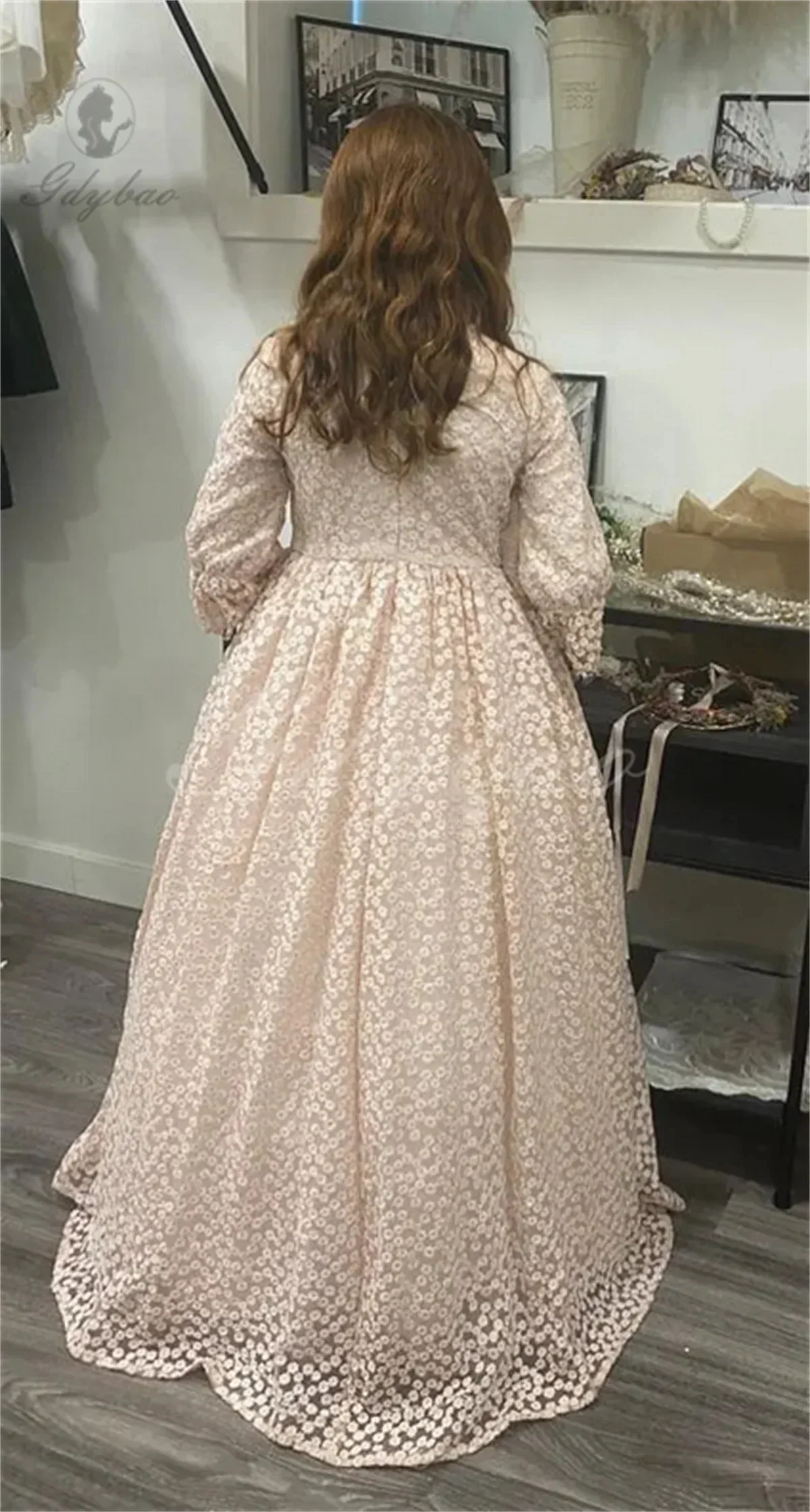 Milk Lace Flower Girl Dress For Wedding Half Sleeves Tulle Floor Length Kids Birthday Baby Princess First Communion Gown