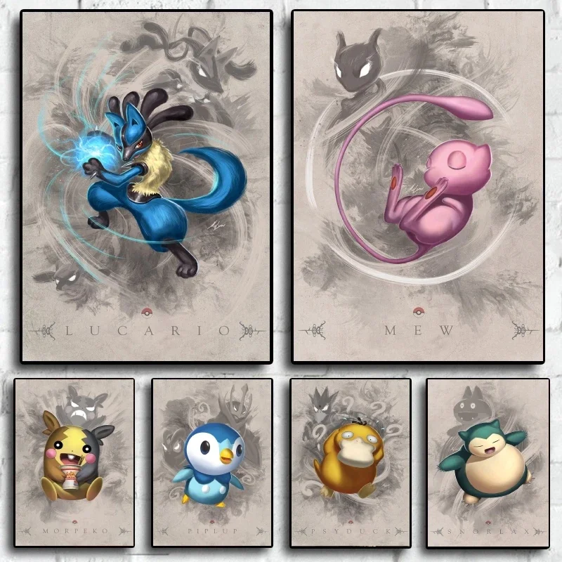 Anime Pokemon Mew Home Room Painting Wall Art Christmas Classic Decoration   Paintings Cartoon Character Picture Gifts