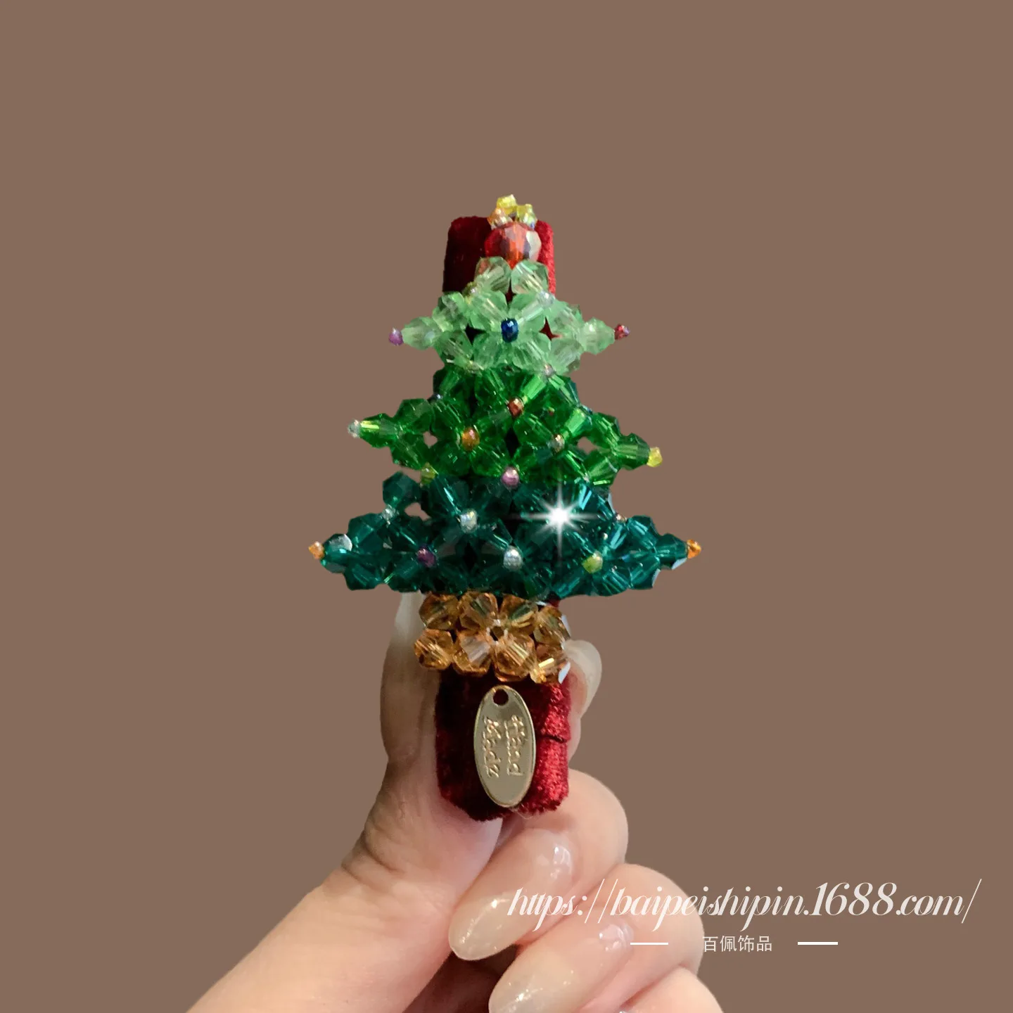1pc Beaded Rhinestone Christmas Tree Hair Clip Handmade Cute Festive Accessory for Women Holiday Party New Year Decor