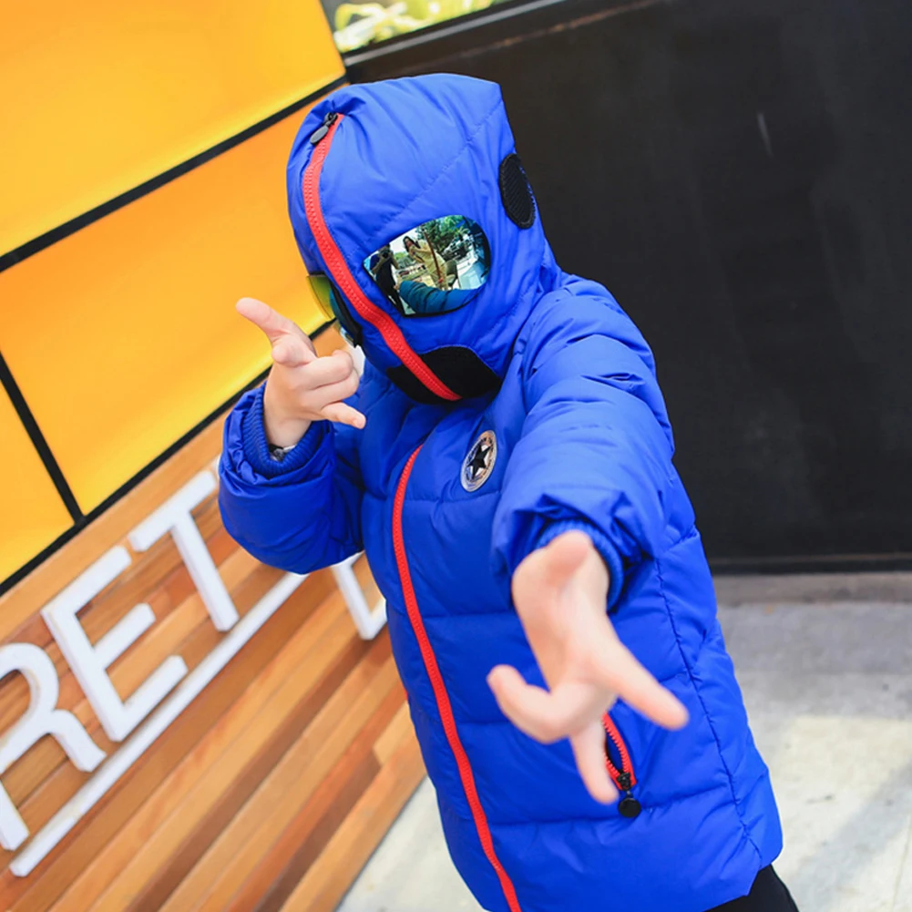 LPATTERN Children\'s Down Cotton Jacket with Hoodie Glasses Windproof Winter Coat Boys Thick Warm Quilted Cotton Parka Outerwear