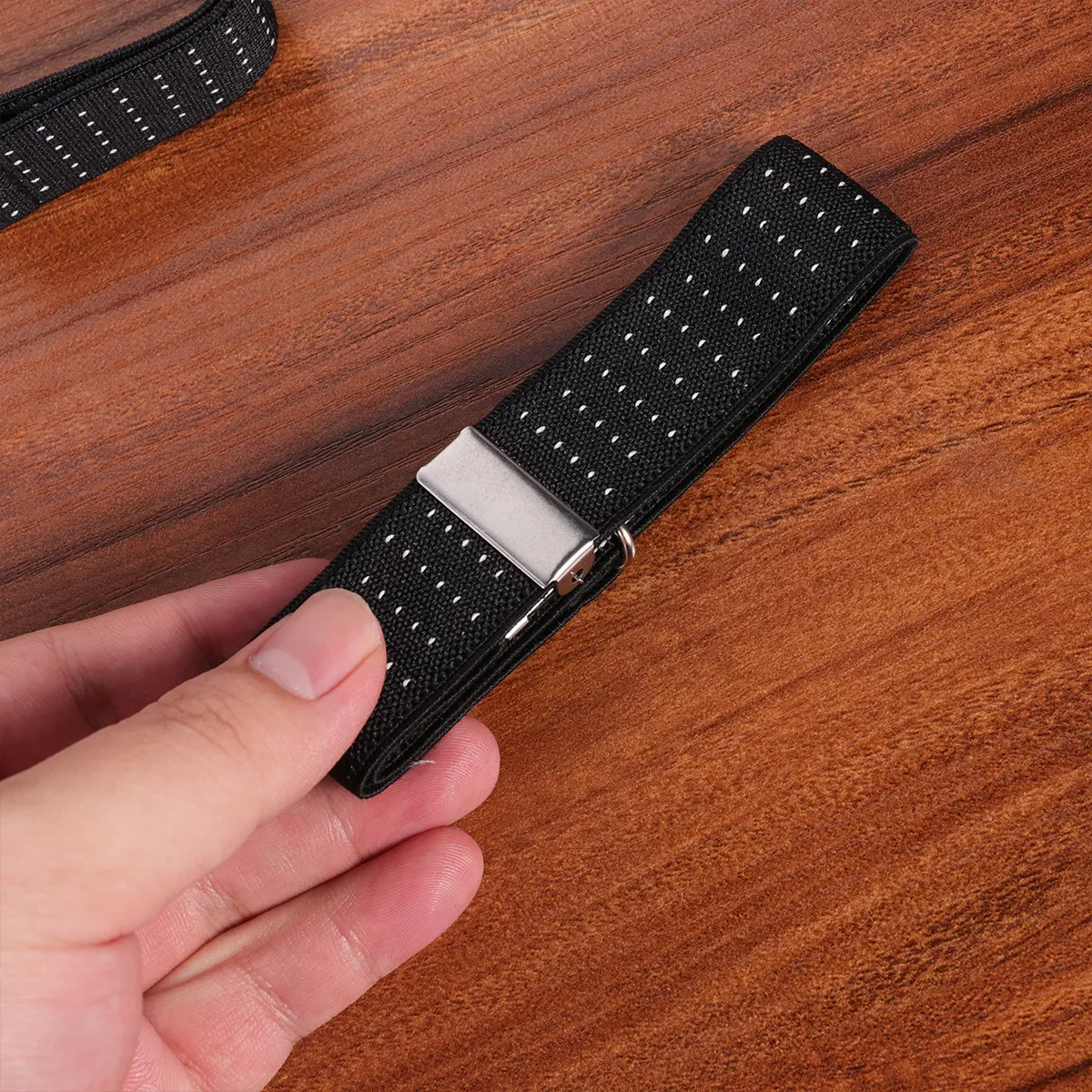1Pair Shirt Armband Non Adjustable Chinlon Premium Material Strong Clip Shirt Stay Belt Unisex Office Night Use Black White Dot