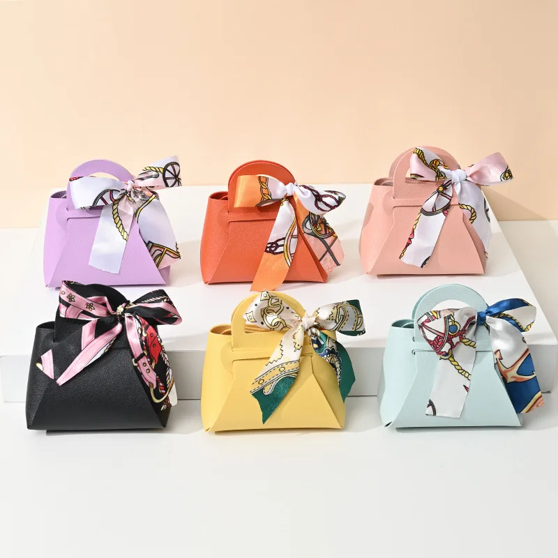 10 sacs cadeaux en cuir bleus pour mariage, mini sacs à main avec ruban, boîte de distribution de bonbons, décoration de fête