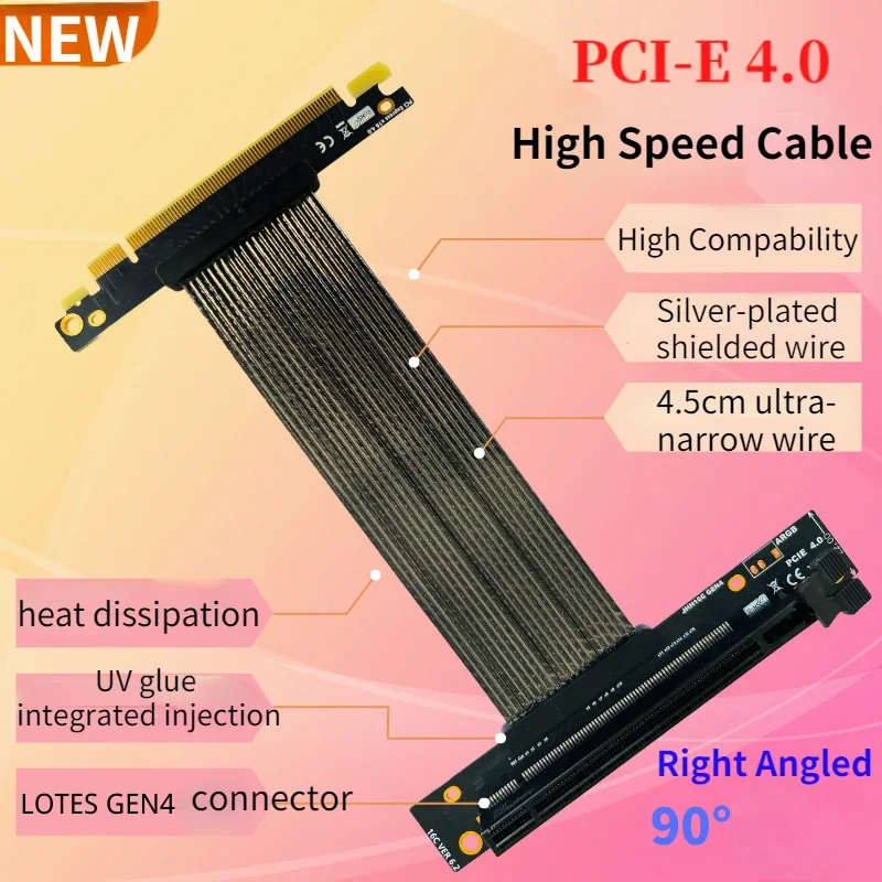 

Silver-plated PCI-E 4.0 X16 Graphics Cards RTX 4090 Riser Cable PCI Express 4.0 PCIe Gen4 Riser Extender Vertical ATX GPU Holder