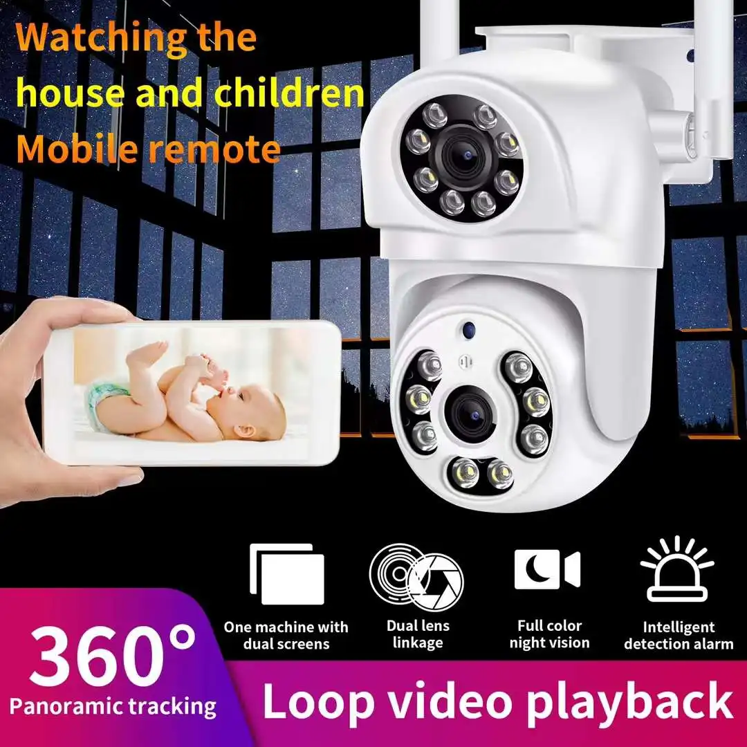 

4MP UHD IPC360Home APP Двойной объектив Двойной экран PTZ IP Купольная камера AI Обнаружение гуманоидов Полноцветный CCTV Домофон Радионяня
