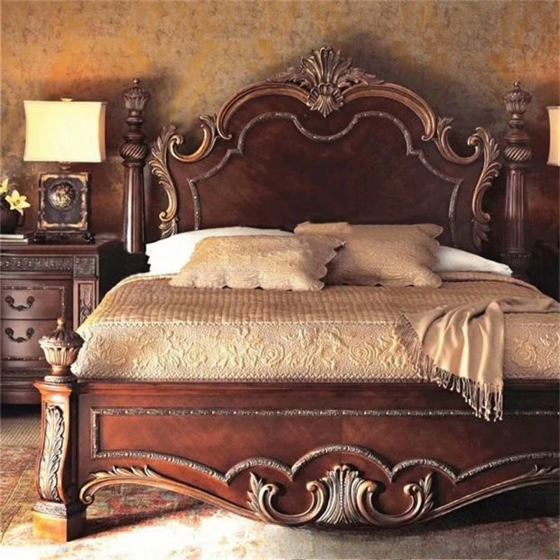 Solid wood oak bedroom double engraved gold 1.8 meters wedding bed
