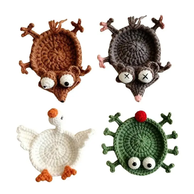 1Pcs Animal Cartoon Crochet Coasters Handmade Knitted Cup Placemat Accessories