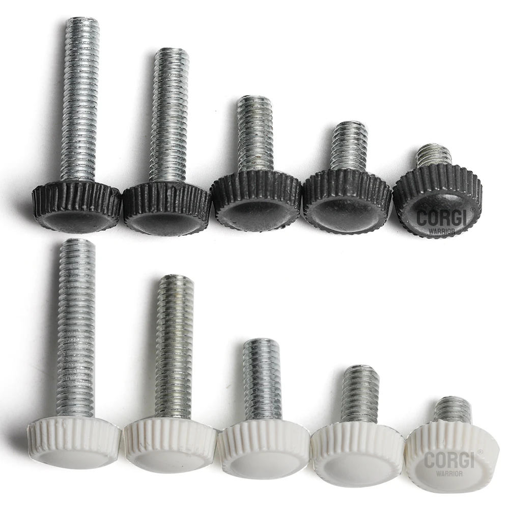 M4 M5 M6 Threaded Knurled Thumbscrew Screws Assortment Set up to 70 Black White Round Grip Knobs Carbon Steel Thumb Screw Kit