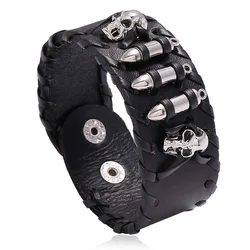 Hip Hop Rock Punk Goth Skull Bullet Cowhide Bracelets For  Men Women Cowboy Leather Bracelet Bangles Emo Halloween Jewelry Gifts