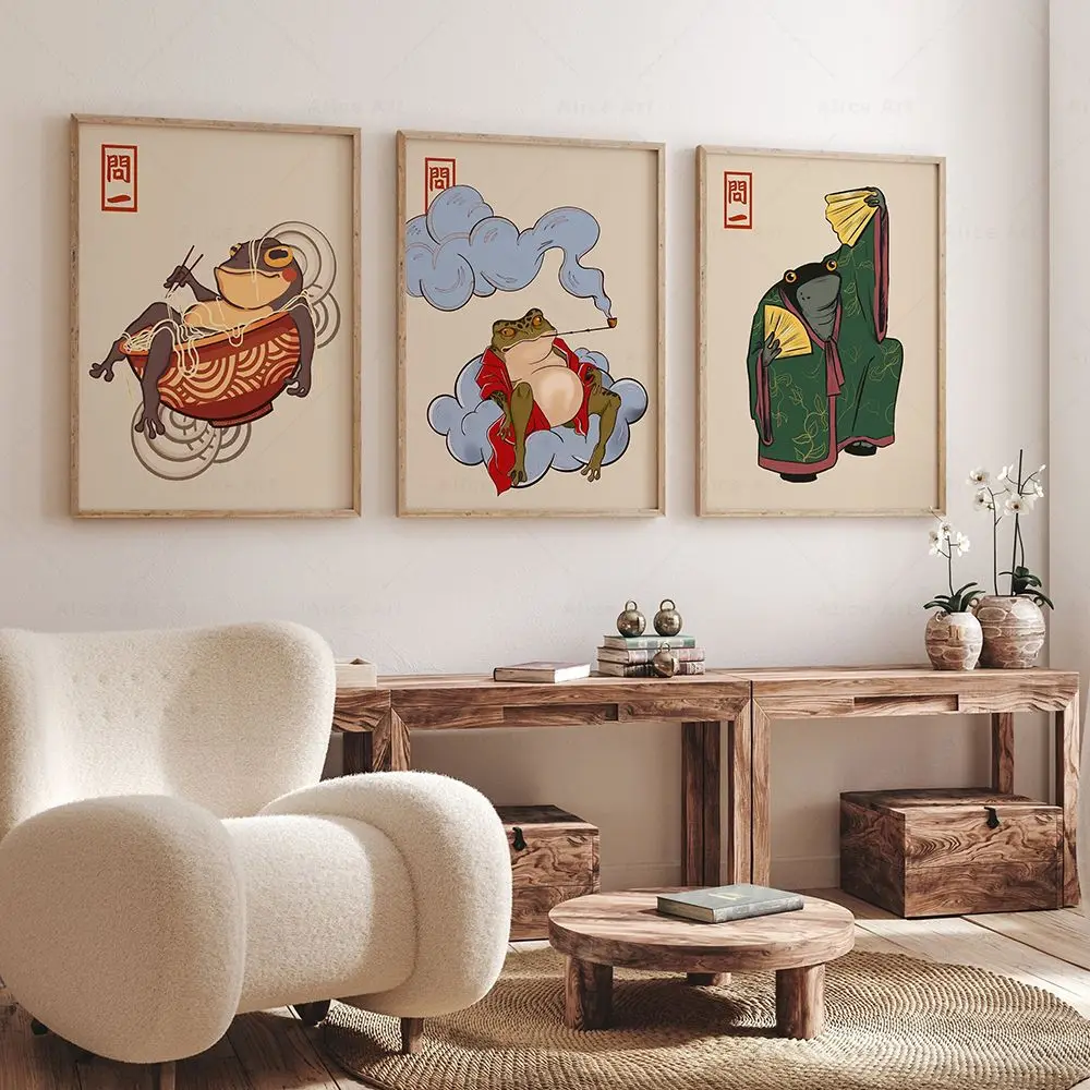 Japanese Frog Prints Vintage Posters Matsumoto Hoji Funny Animal Frog Canvas Pictures for Bedroom Wall Art Home Decor Cuadros