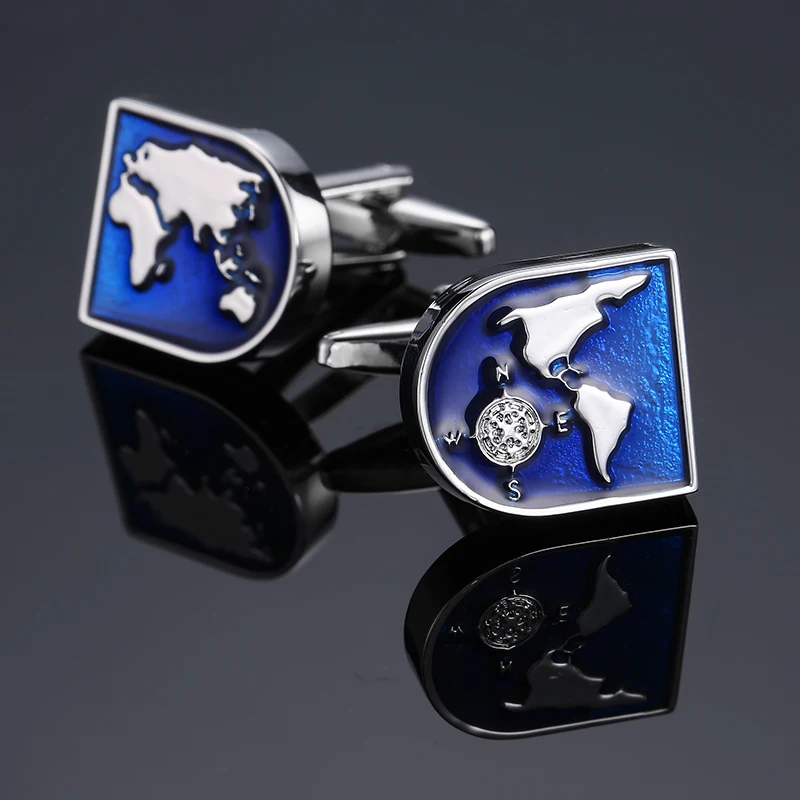 Men's French shirt cufflinks copper material blue map cufflinks fashion clothing accessories wholesale