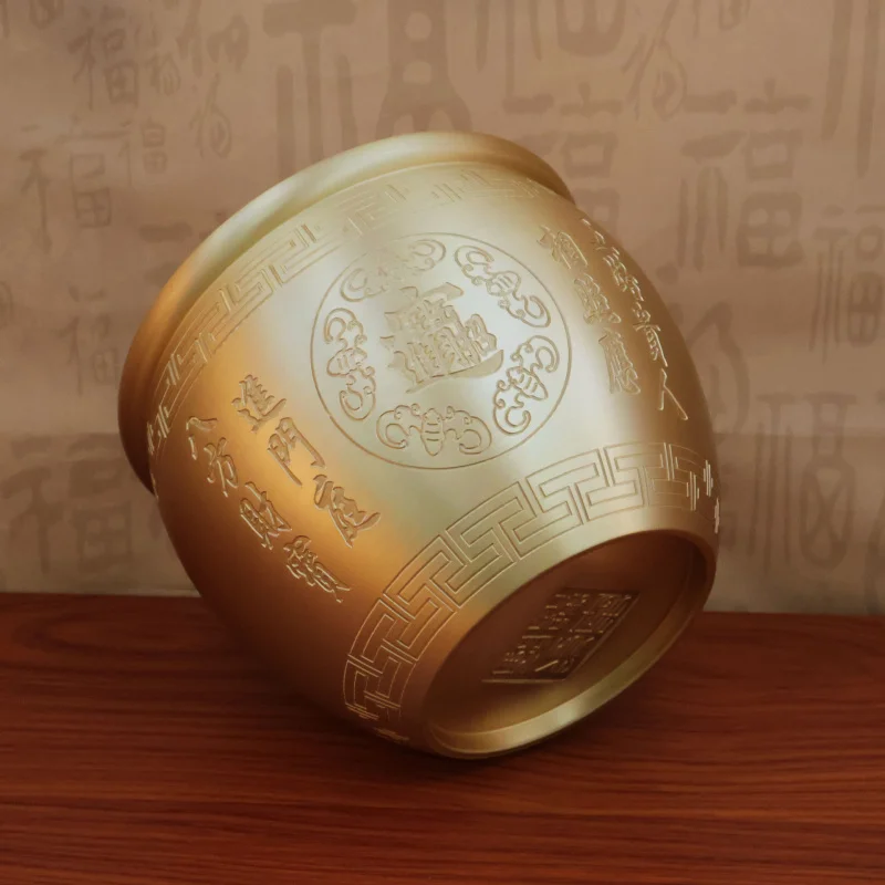 Brass Rice Hundred Blessings All Copper Eight Directions Couplets Jar Treasure Basin Wealth Decoration