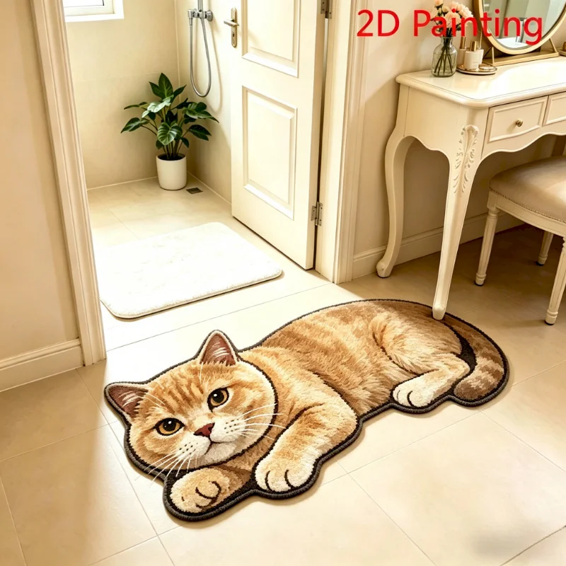 VIKAMA 3D Simulation Cat Shaped Carpet, Absorbent And Non Slip Floor Mat, Soft And Quick Drying Door Mat, Home Decoration Carpet