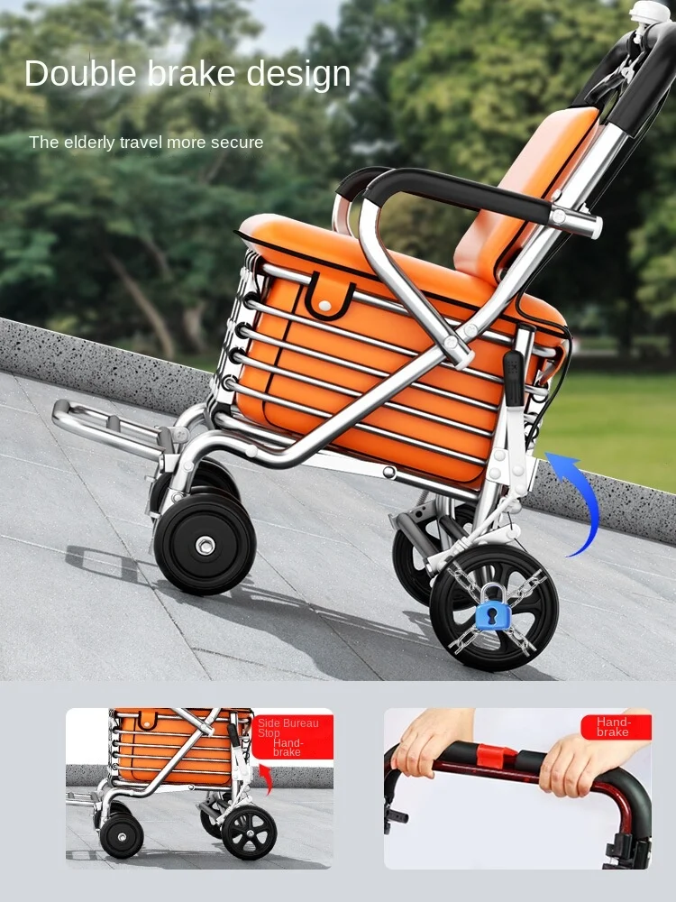 Foldable trolley for the elderly can push a sitting and walking shopping cart