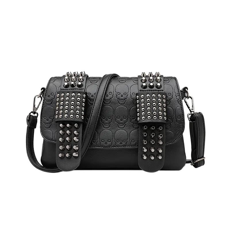 Shoulder Bag, Fashionable Retro, Simple, Studded, Skull Print, Crossbody Bag