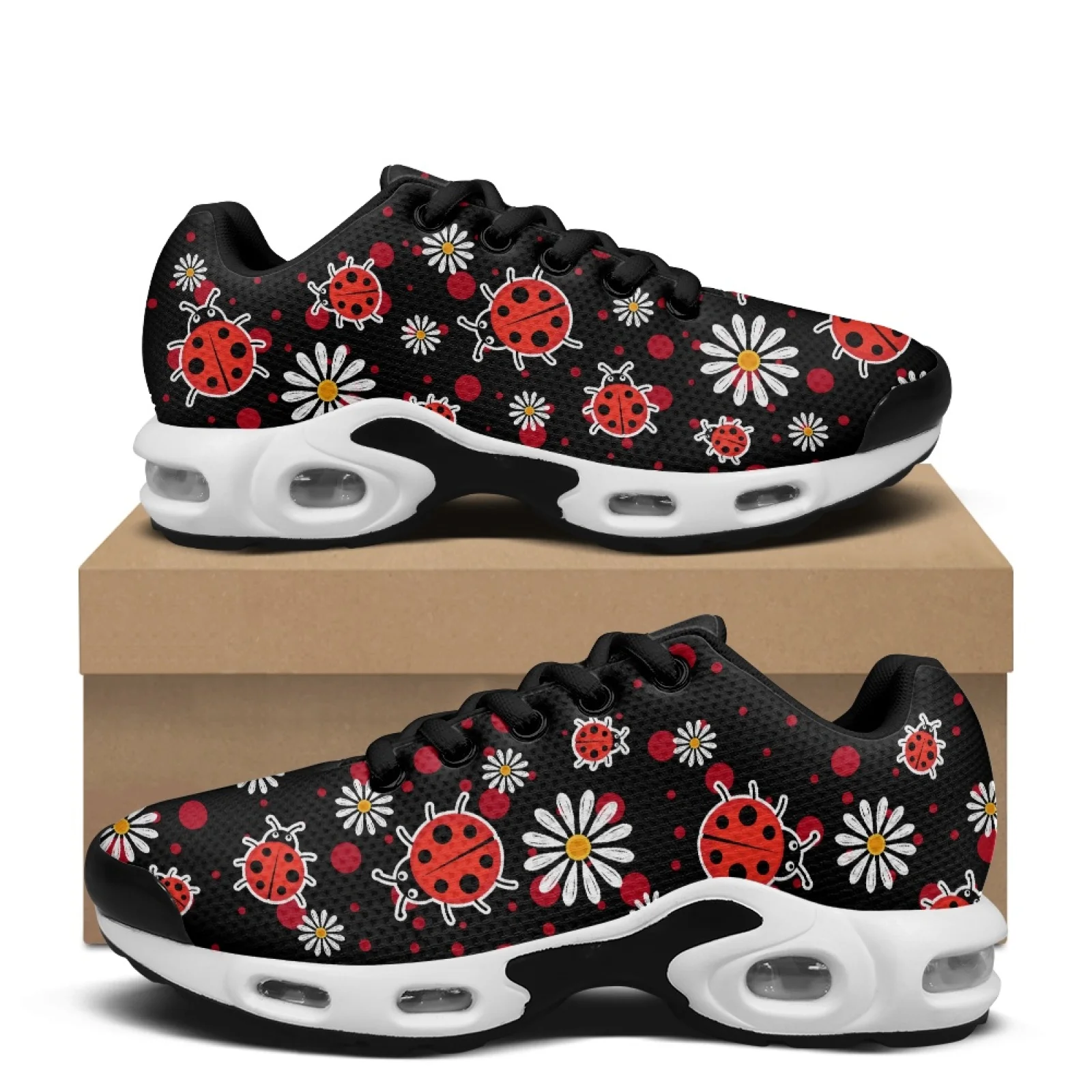 PENSTROLL Modern Sport Trainer Air Cushion Athletic Shoes for Workout Men Ladybug Daisy
