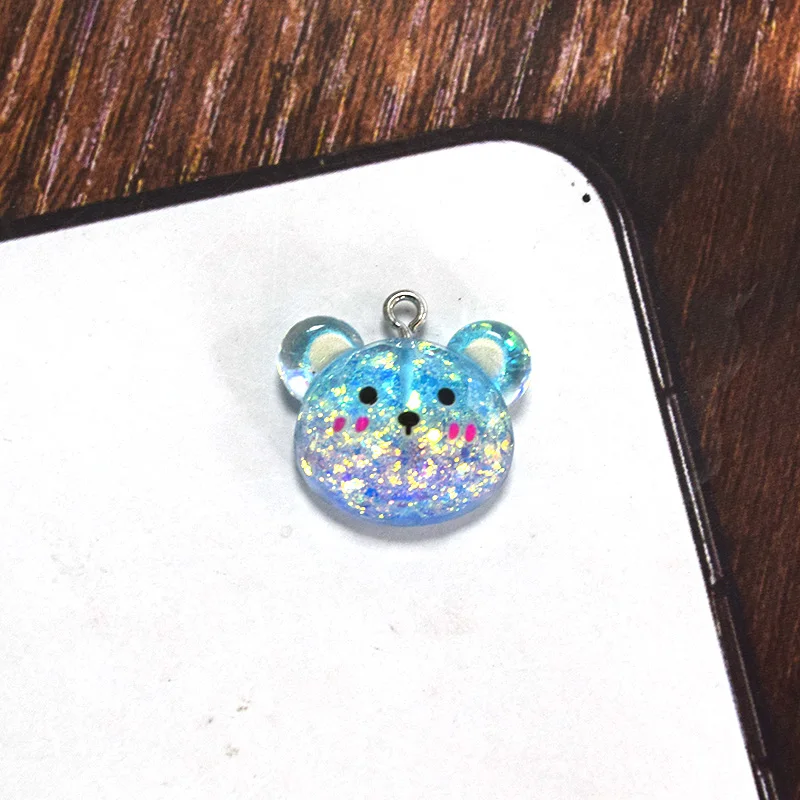 10pcs Glitter Cut Bear Resin Charms Colorful Cartoon Bears Pendant For Necklace Earring Diy Jewelry Make